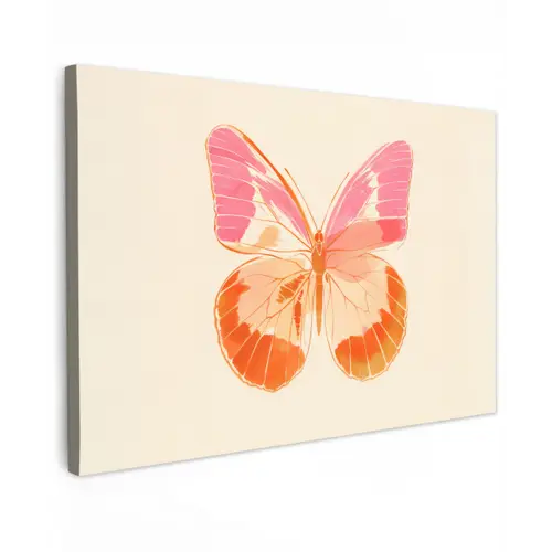 Oranje - Vlinder - Minimalistisch Tuinposter op houten frame 2 cm dik klein -3d