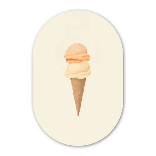 Minimalistisch - Schepijs - Hoorntje - Beige Wandcirkel Ovaal Glas middel -3d