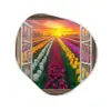Doorkijk - Bloemen - Tulpen - Kleurrijk - Zonsondergang Wandcirkel Organisch Aluminium middel -3d
