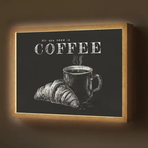 Koffie - Croissant - Tekst Light Box met batterij (Wandlamp) middel -z3d_website