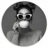 Vrouw - Koffie - Zwart - Wit Wandcirkel kunststof plaat 5mm dik klein -3d