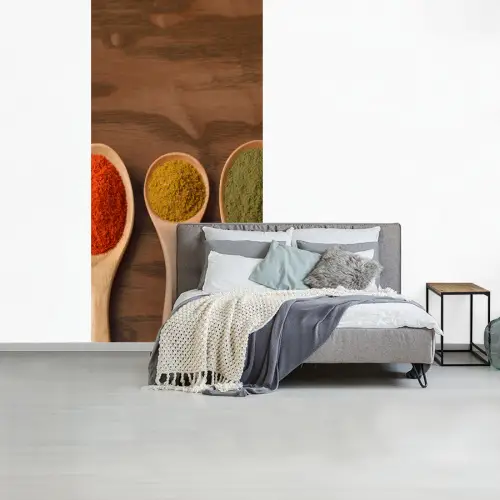 Pollepel - Kruiden - Eten - Specerijen - Tafel fotobehang vinyl groot -slaapkamer