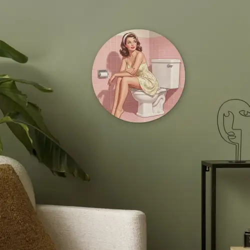 Roze - Retro - Vrouw Akoestische PET Vilt - Rond klein -sfeer2