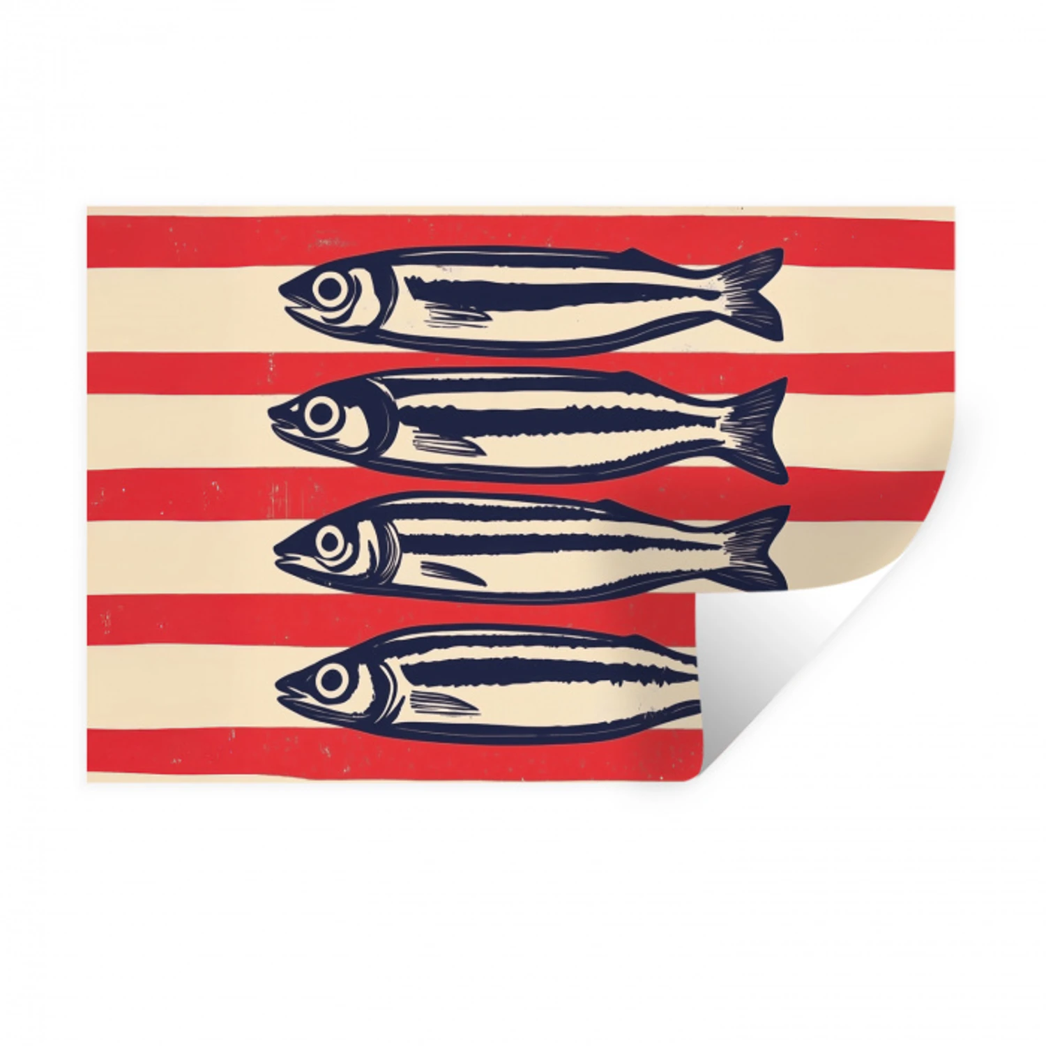 Sardines - Rood en beige strepen Muursticker klein -3d