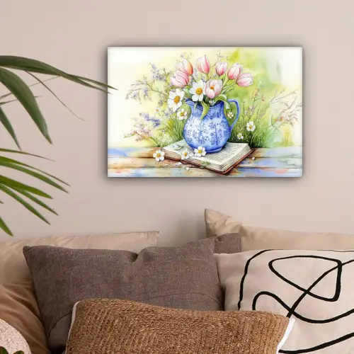 Vaas - Delftsblauw - Madeliefjes canvas 2cm klein -sfeer1