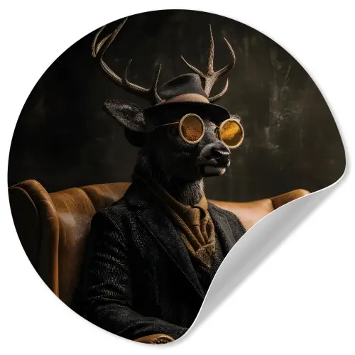 Hert - Zonnebril - Zwart - Pak Wandcirkel behangsticker klein -3d