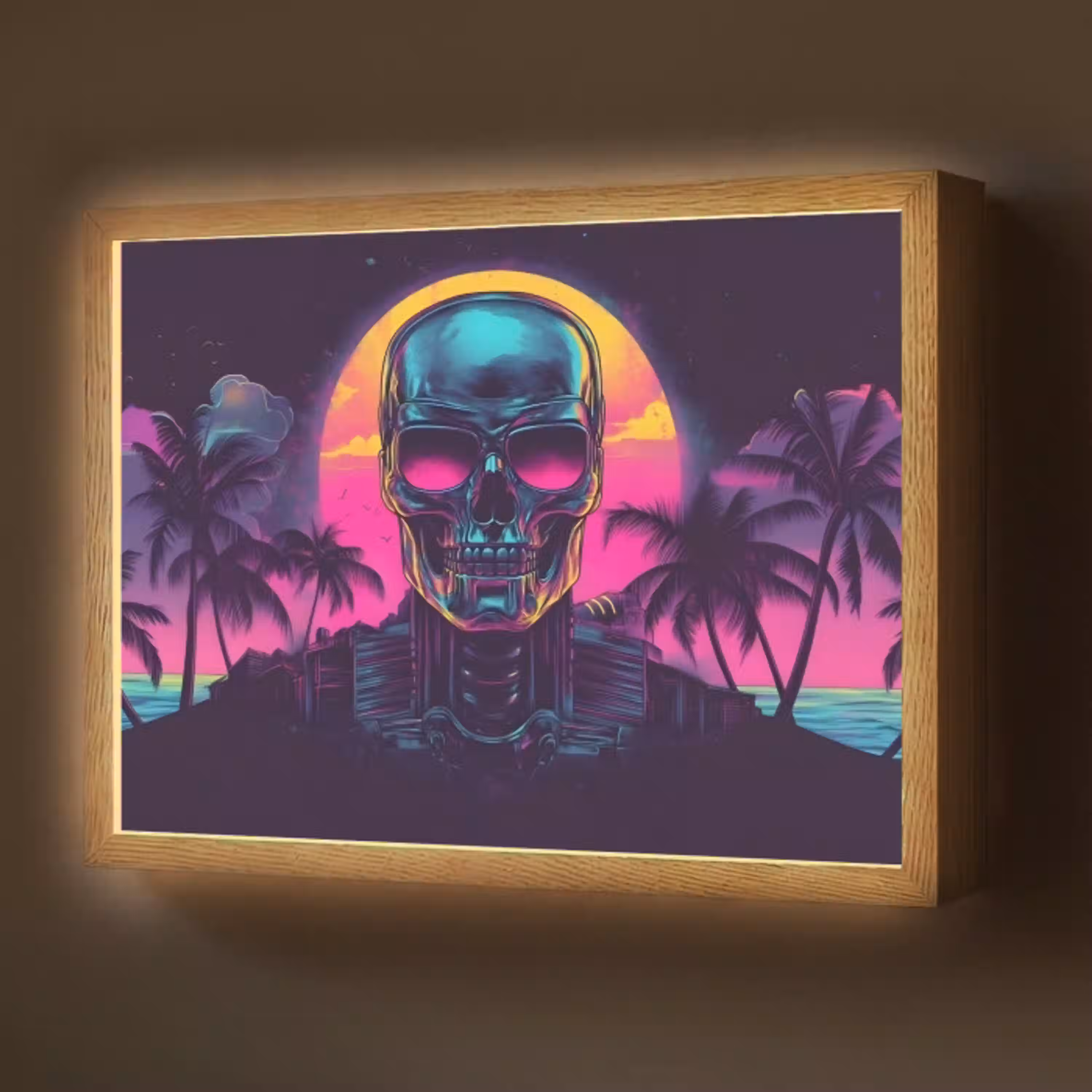 Palmbomen - Hoofd - Metallic - Zonsondergang Light Box met batterij (Wandlamp) middel -z3d_website