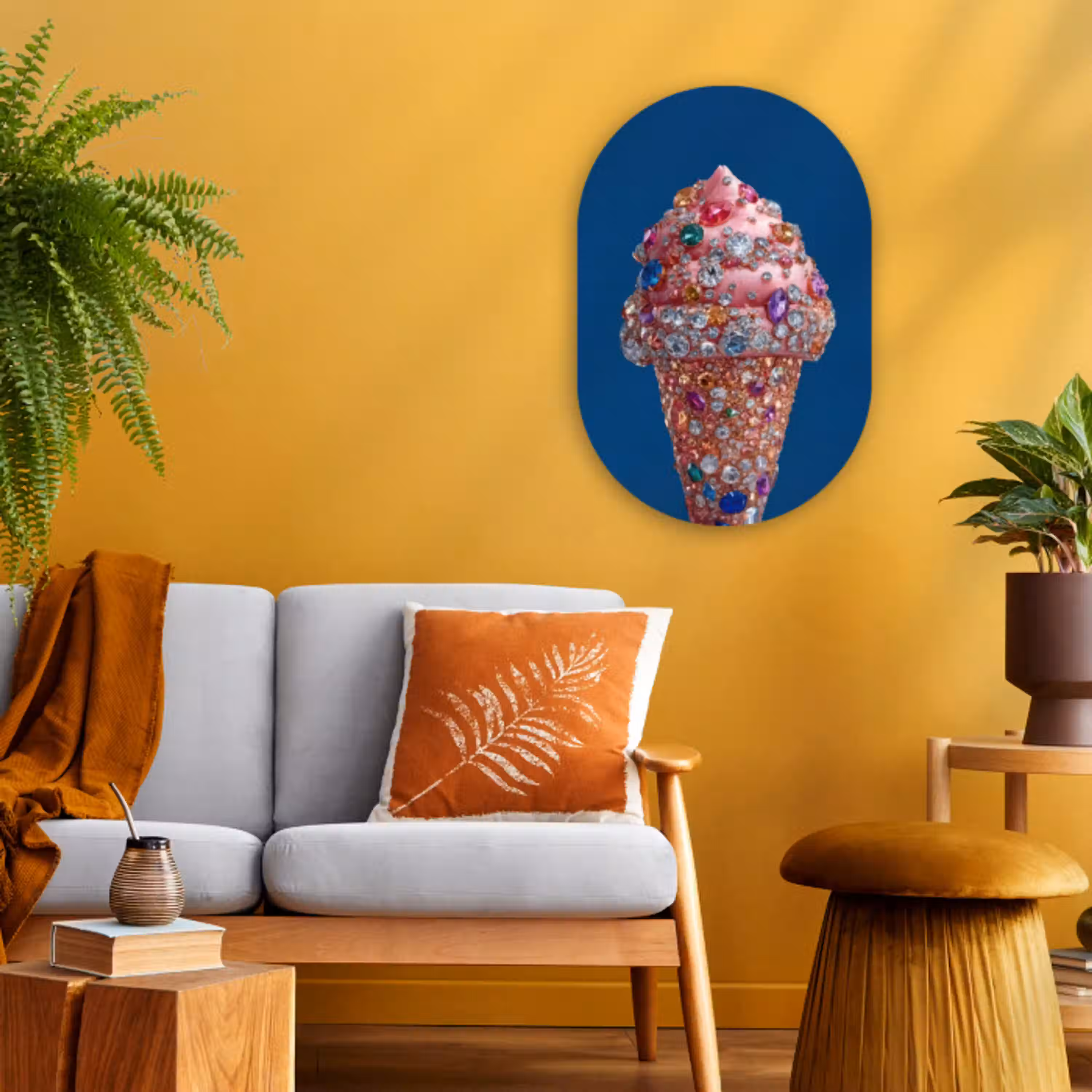 Ijsje - Hoorntje - Steentjes - Blauw Wandcirkel Ovaal Forex klein -sfeer4