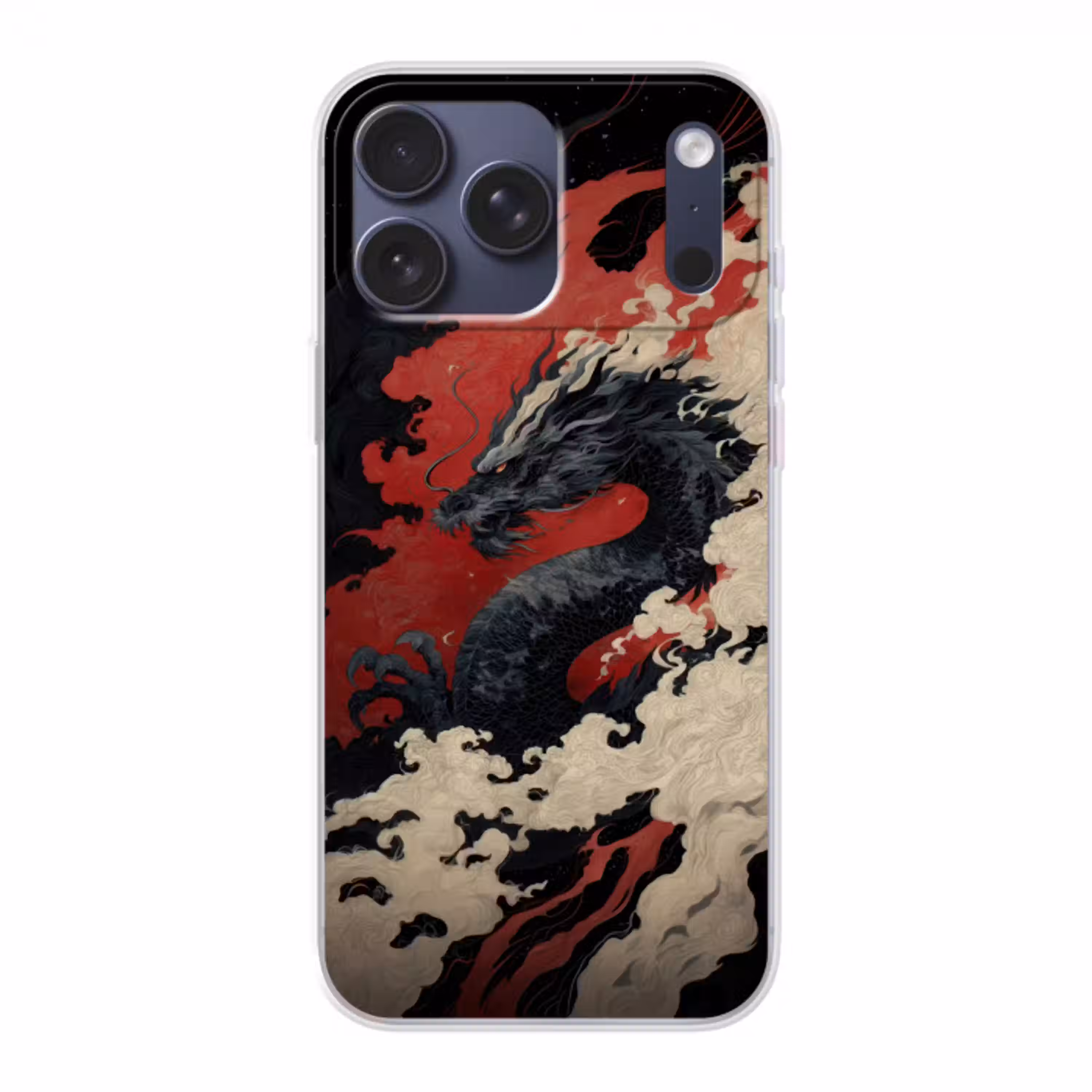 Zwarte draak - Rookwolken - Rood Telefoonhoesje iPhone 17 Pro Max klein -3d