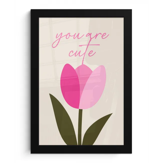 Tulp - Roze - Valentijn - Bloem fotolijst zwart zonder passe partout klein -3d