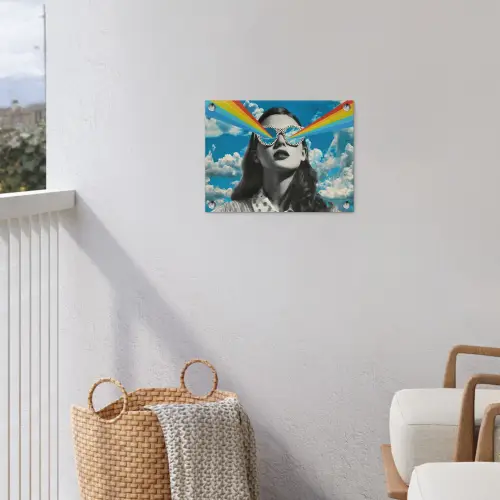 Vrouw - Bril - Regenboog - Wolken tuinposter los doek klein -sfeer8