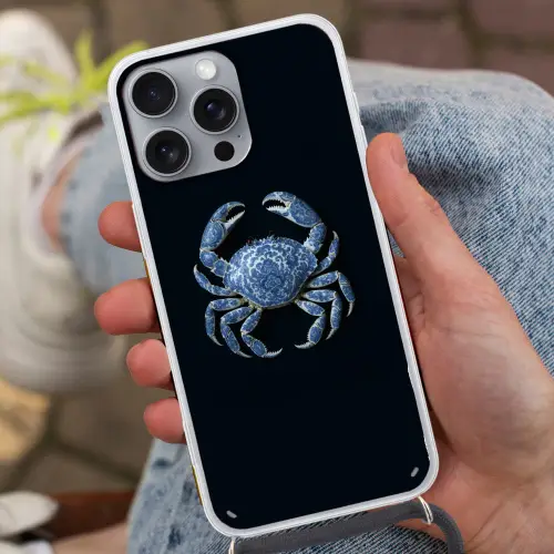 Krab - Delfts blauw - Dieren Hoesje iPhone 16 Pro Max met koord klein -sfeer3