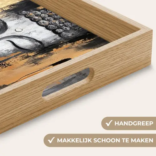 Boedhha - Penseelstreken - Goud - Abstract Dienblad Rechthoek middel -USP_HandgreepNL