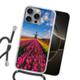 Tulpen - Holland - Molen - Kleurrijk Hoesje iPhone 16 Pro Max met koord klein -sfeer1