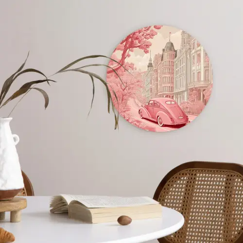 City - Car - Pink Wandcirkel kunststof plaat 5mm dik klein -sfeer4