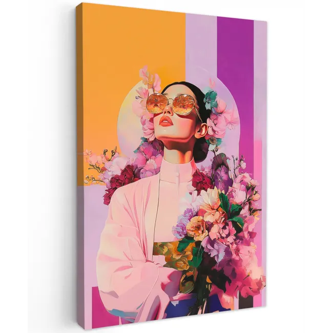 Portret - Vrouw - Abstract - Bloemen canvas 2cm klein -z3d