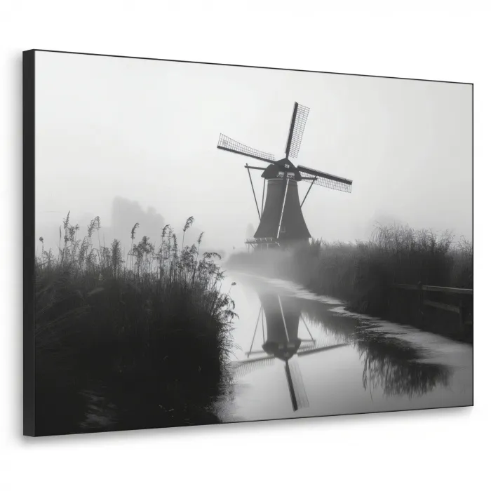 Molen - Weerspiegeling - Landschap - Water Textielframe zwart klein -3d