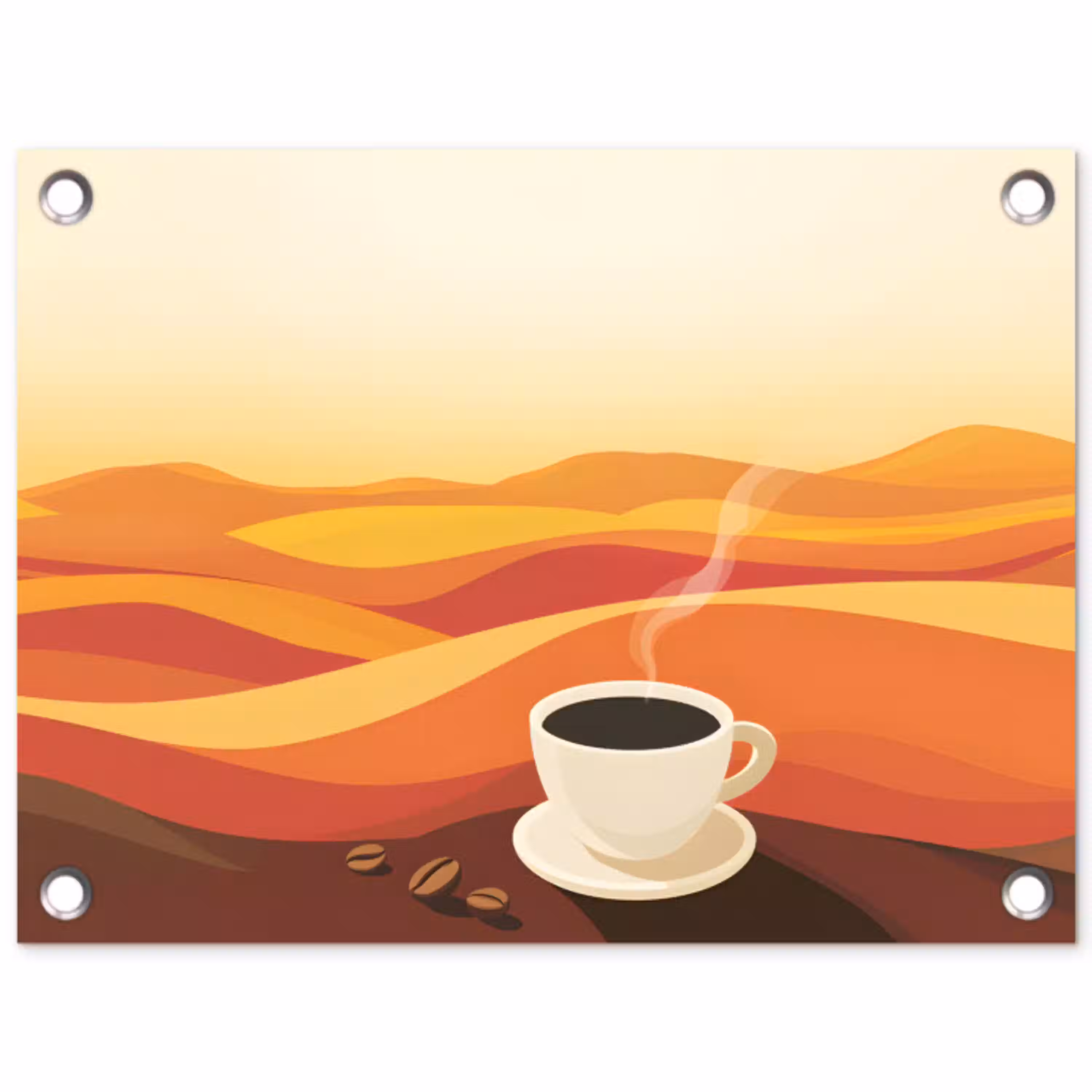 Koffie - Landschap - Oranje - Koffiebonen tuinposter los doek klein -3d