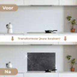 Leisteen - Beton - Natuursteen - Grijs - Industrieel keuken achterwand spatscherm klein -voor_na_NL