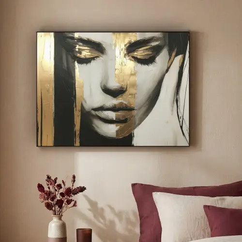 Ogen - Gezicht - Goud - Strepen Textielframe zwart klein -sfeer1