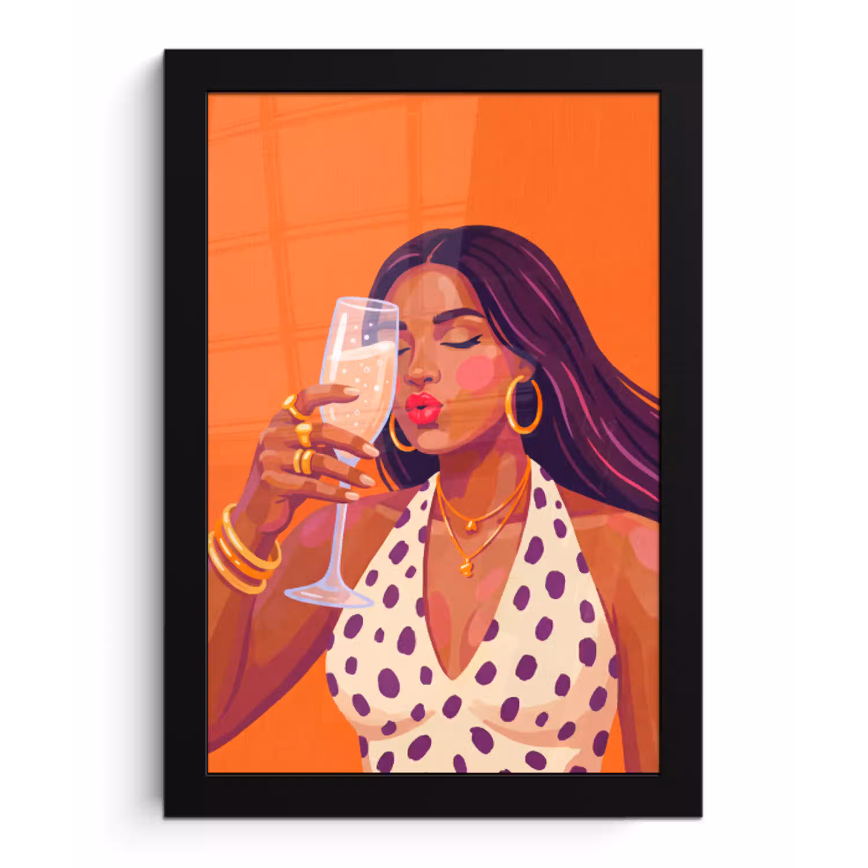 Vrouw - Champagne - Feest - Modern - Oranje fotolijst zwart zonder passe partout klein -3d