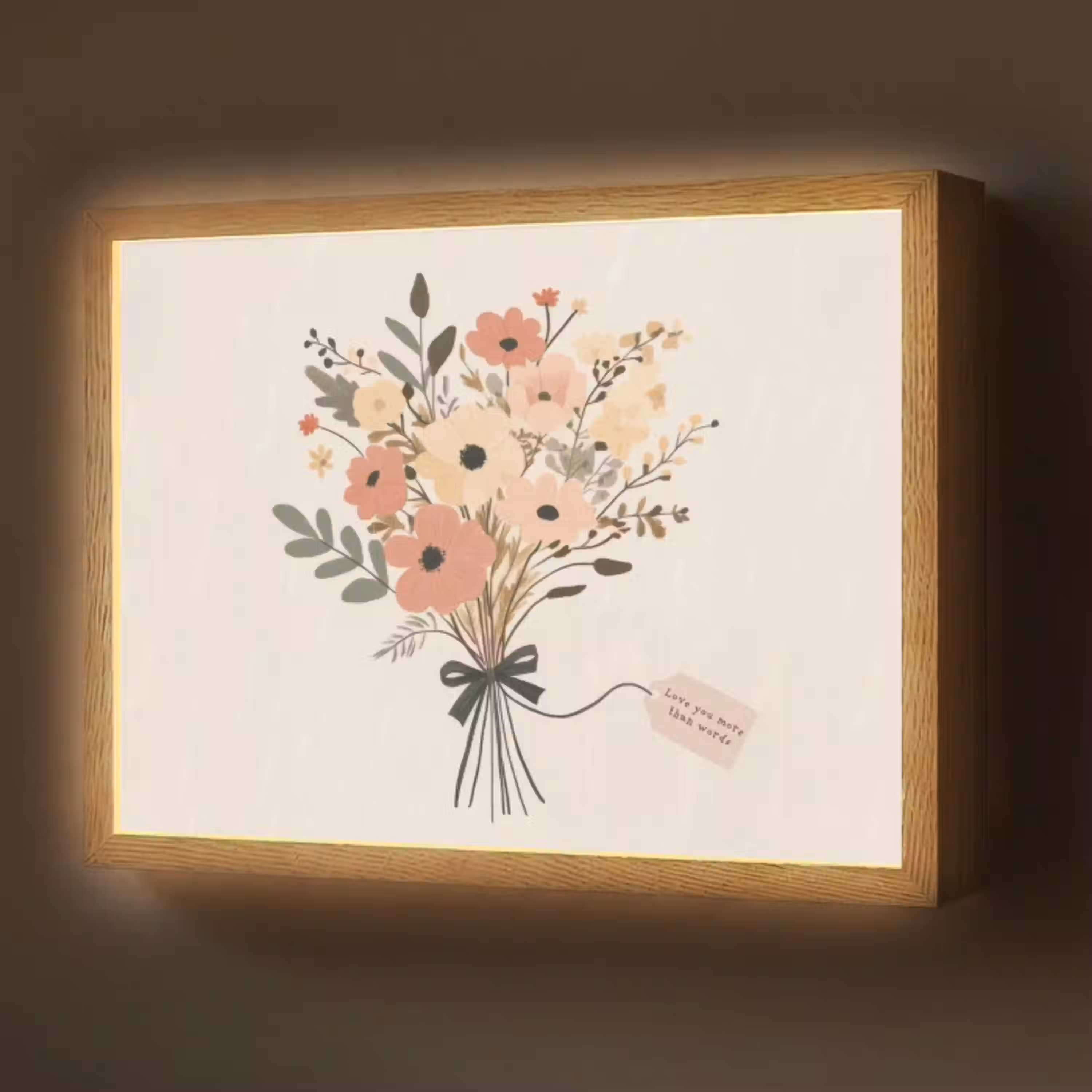 Bloemen - Quote - Beige - Lint Light Box met batterij (Wandlamp) middel -z3d_website