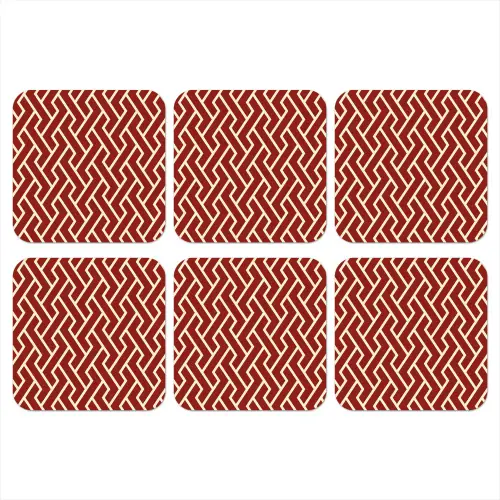 Rood - Beige - Patroon - Lijnen onderzetter kurk middel 366 -3d