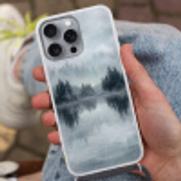 Bos - Meer - Mist - Natuur - Grijs Hoesje iPhone 16 Pro Max met koord klein -sfeer3