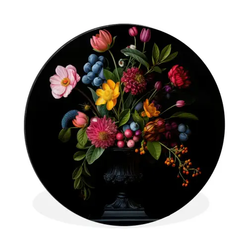 Bloemen - Vrolijk - Vaas Wandcirkel aluminium klein -3d