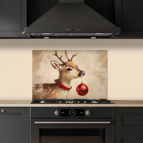 Kerst - Hert - Gewei - Kerstbal - Rendier keuken achterwand spatscherm klein -sfeer1