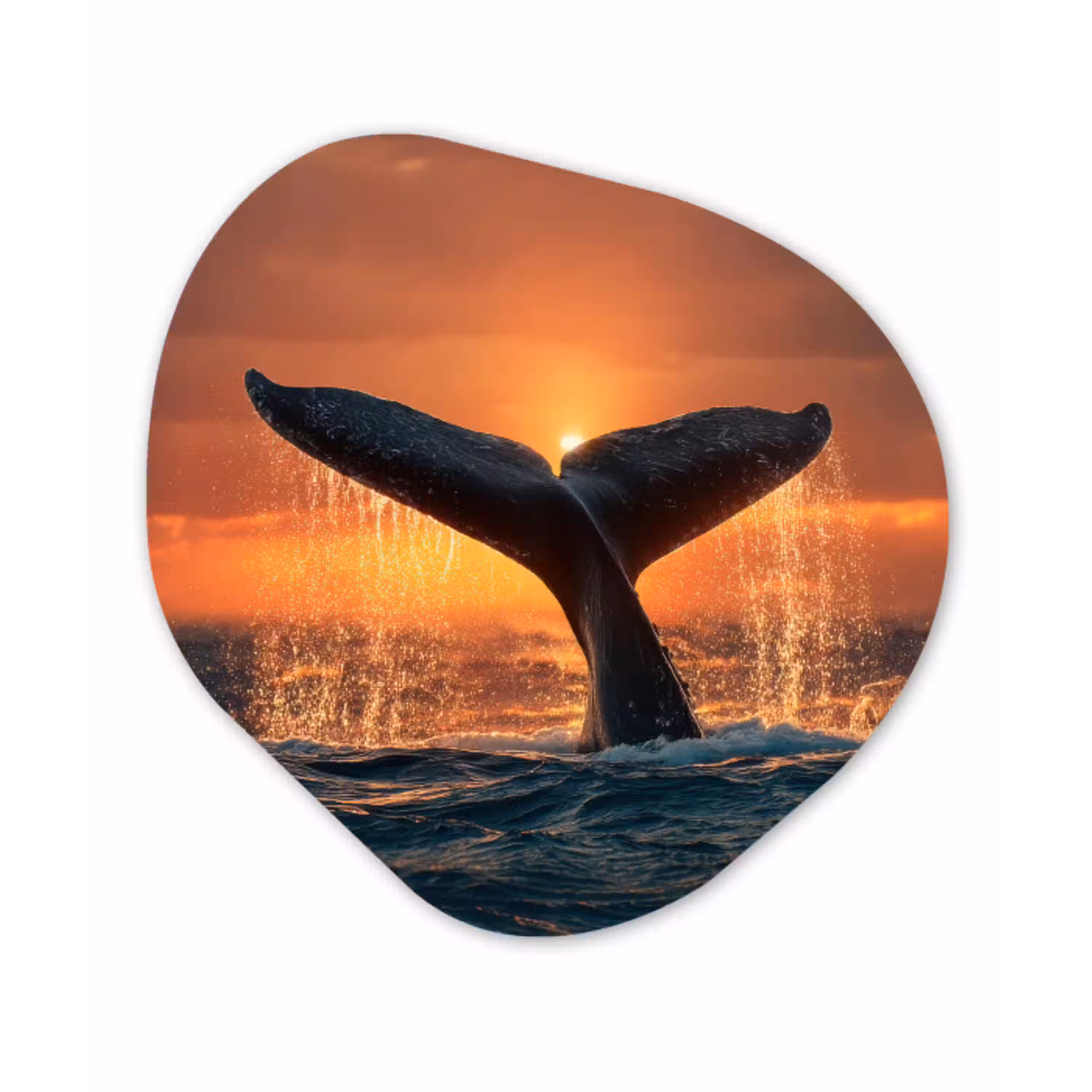 Walvis staart - Water - Zonsondergang Wandcirkel Organisch Forex 3mm klein -3d