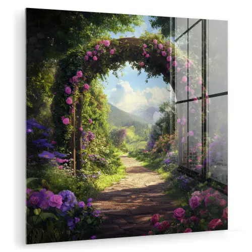 Doorkijk - Rozenboog - Uitzicht - Landschap - Bloemen plexiglas 5mm klein -zzzproduct_nieuw