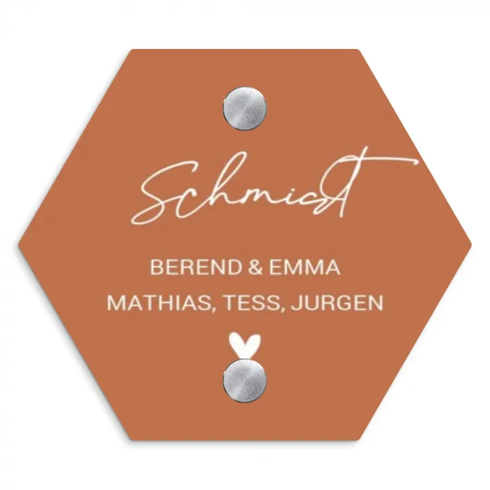 Terracotta - Sierlijk Naambord Hexagon klein -3d