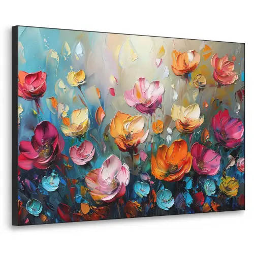 Bloemen - Kleurrijk - Abstract - Verf - Natuur Textielframe zwart klein -3d