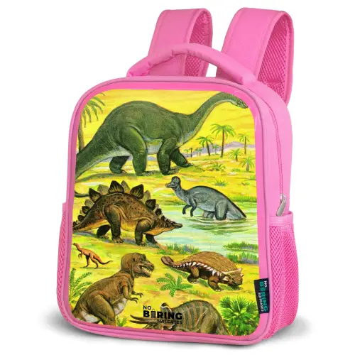 Dino's bij het water Kinderrugzak - Roze middel -schuin