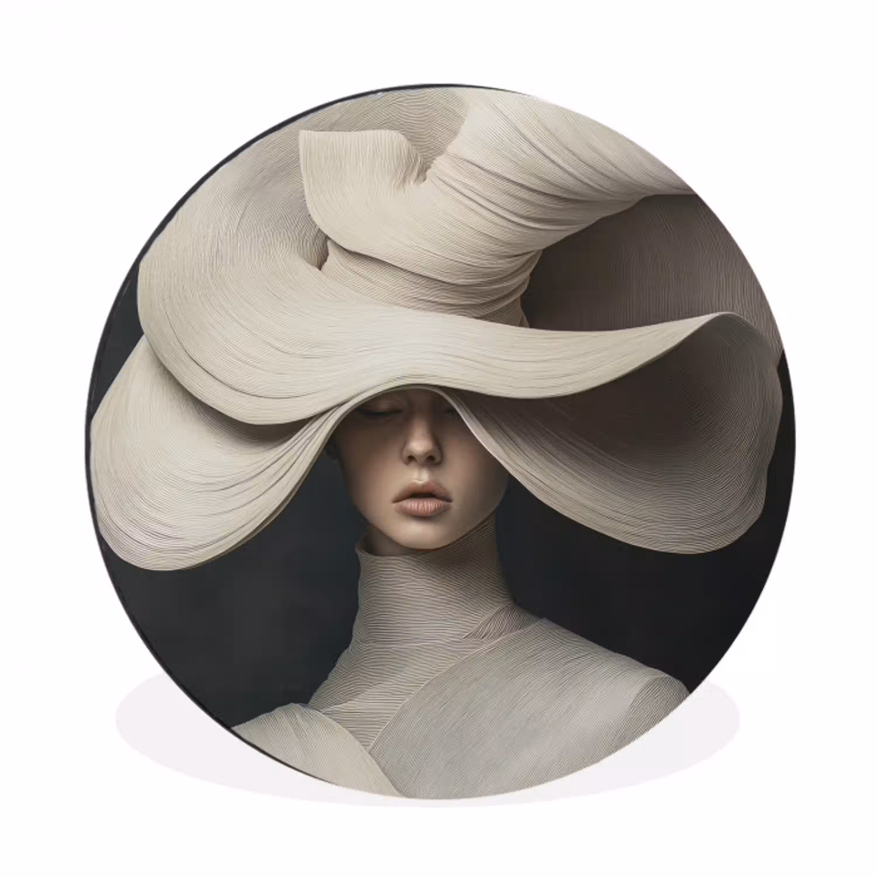 Modern - Vrouw - Hoed Wandcirkel aluminium klein -3d
