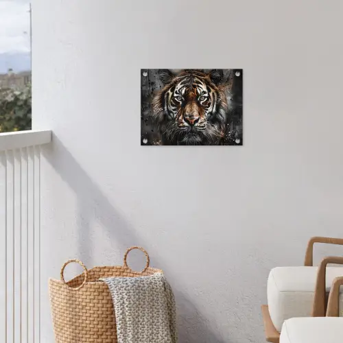 Tijger - Dieren - Portret - Luxe - Zwart tuinposter los doek klein -sfeer8