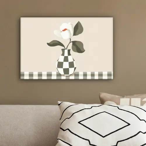 Vaas - Geruit - Groen - Bloem canvas 2cm klein -sfeer3