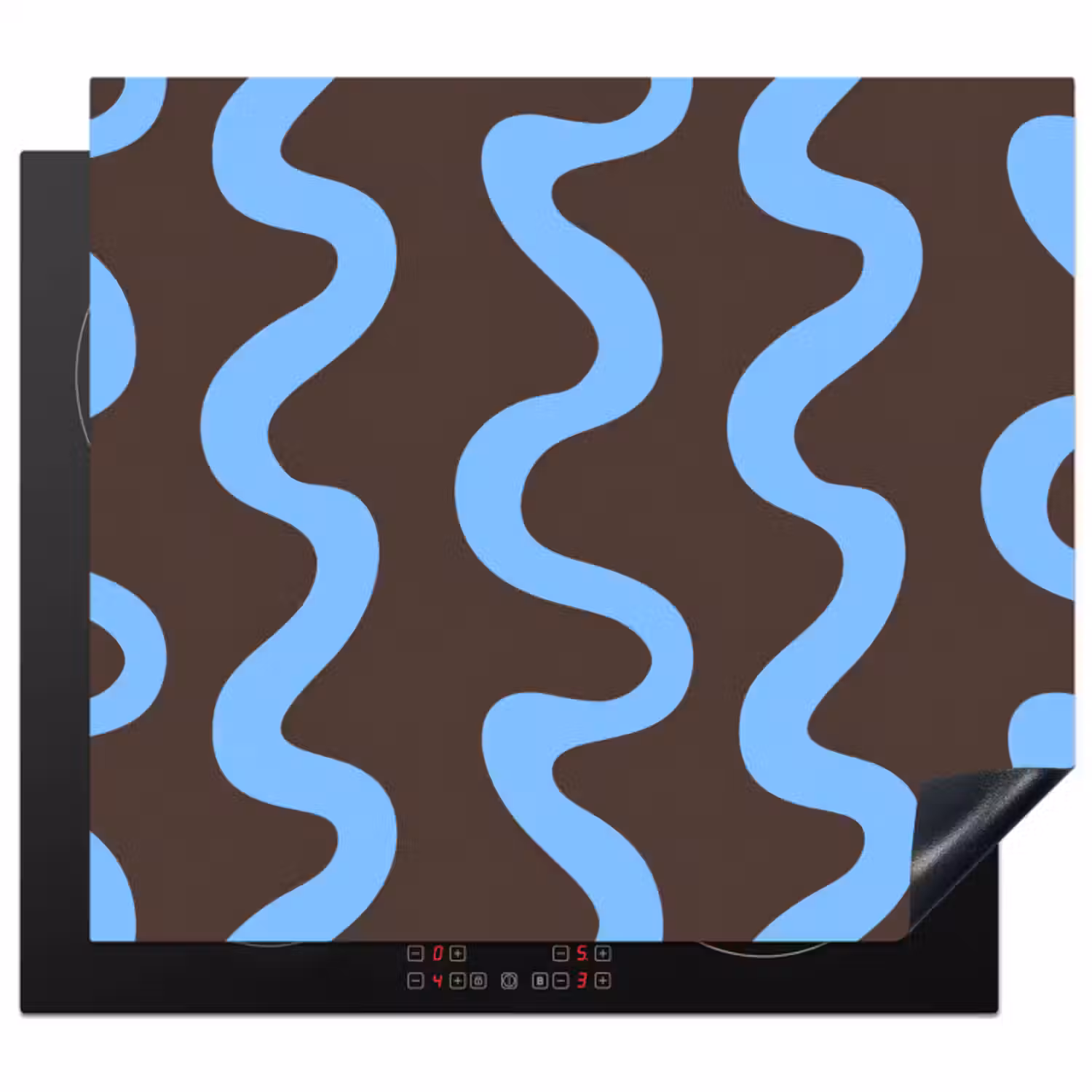 Inductie beschermer - Kronkelende lijnen - Blauw - Bruin - Minimalistisch
