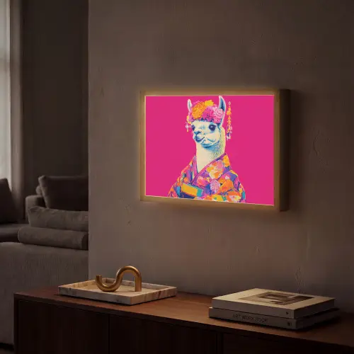 Lama - Kimono - Bloemenkrans - Felroze Light Box met batterij (Wandlamp) middel -sfeer1
