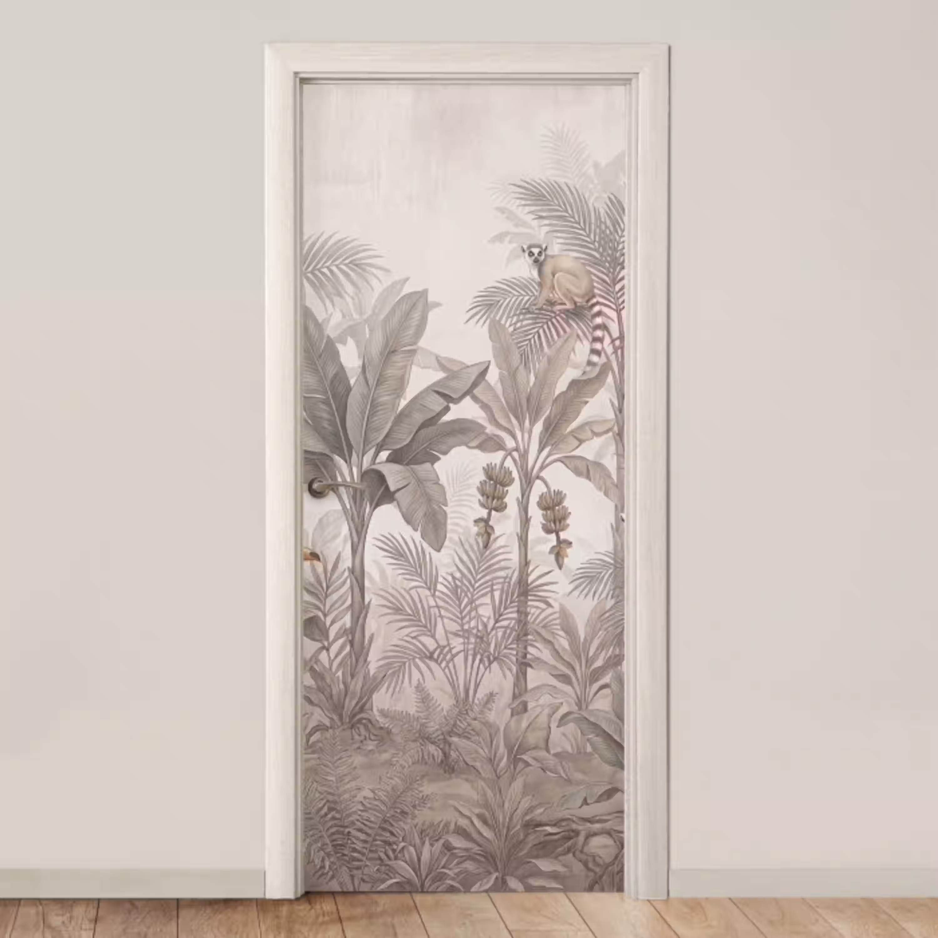 Natuur - Jungle - Ringstaartmaki - Bruin deurposter klein -3d_beige