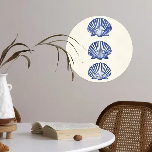 Schelpen - Blauw - Patroon Wandcirkel behangsticker klein -sfeer3