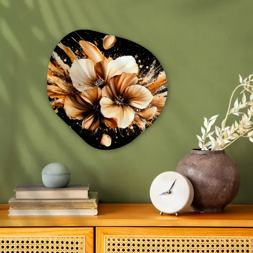 Bloemen - Goud - Graffiti - Zwart - Abstract Wandcirkel Organisch Forex 3mm klein -sfeer2