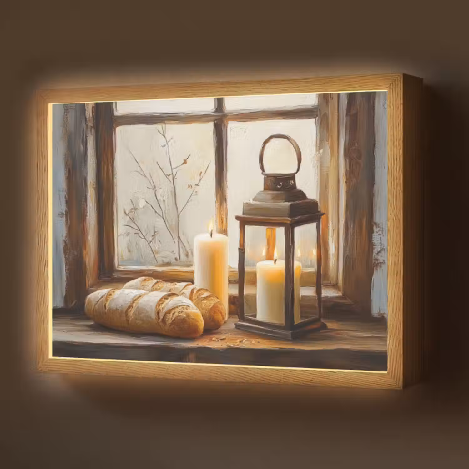 Lightbox - Wandleuchte - Stilleben - Rustikal - Kerzen - Brote - Fenster