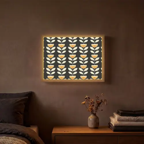 Retro - Bloem - Zwart - Okergeel Light Box met batterij (Wandlamp) middel 907 -sfeer4
