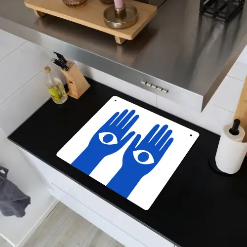 Handen - Twee - Ogen - Blauw Inductie beschemer met haakjes middel -sfeer1