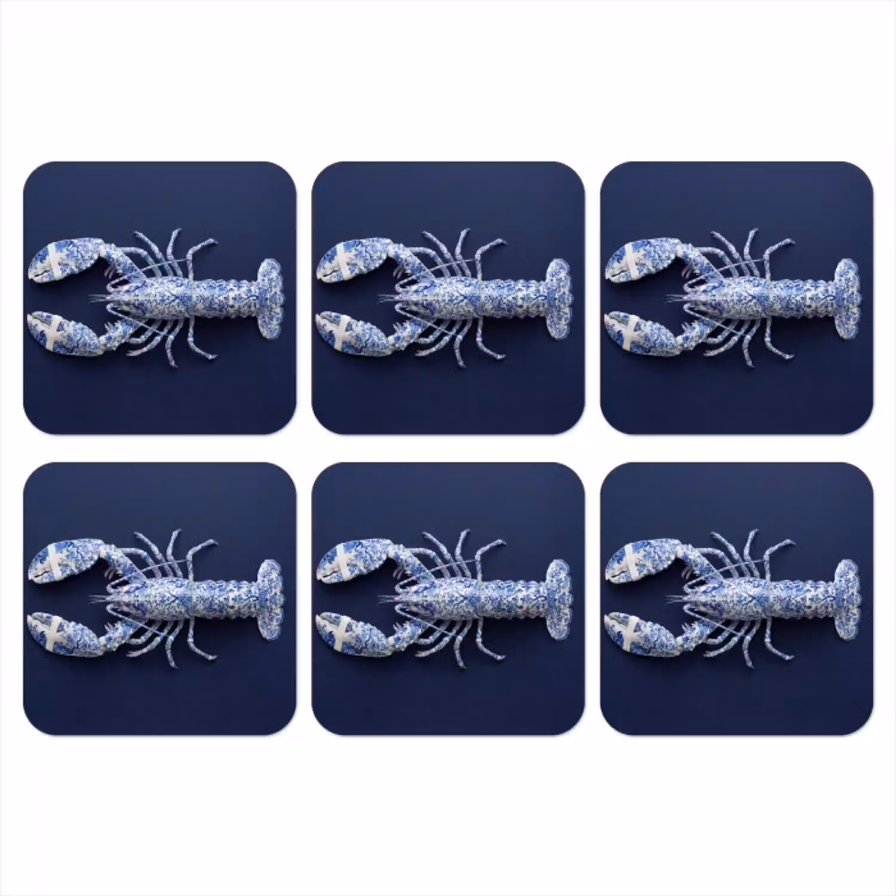 Kreeft - Porselein - Delfts - Blauw onderzetter kurk middel -3d