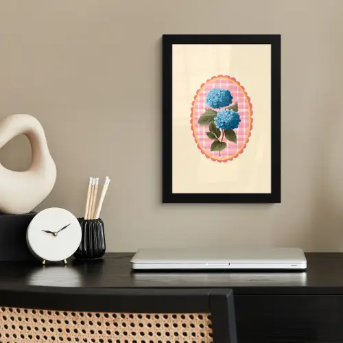 Bloemen - Blauw - Lijst - Bladeren fotolijst zwart zonder passe partout klein -sfeer1
