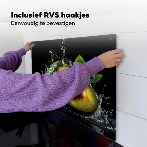 Avocado - Groente - Bladeren - Water - Zwart - Groen Inductie beschemer met haakjes middel -ky-ophangen-nl