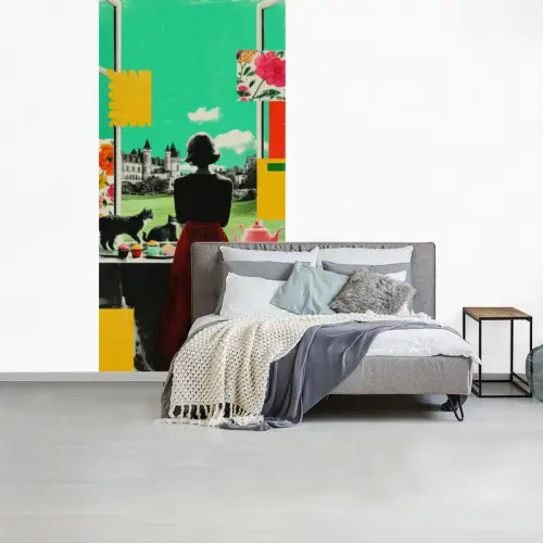 Vrouw - Keuken - Katten - Doorkijk fotobehang vinyl groot -slaapkamer
